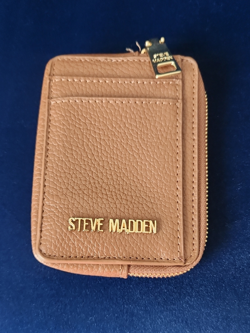 Steve Madden Brown Leather Zip Wallet with Gold Logo